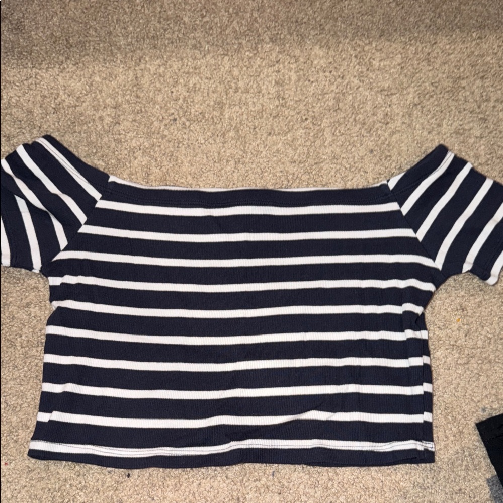 Primark Navy and White Striped Crop Top